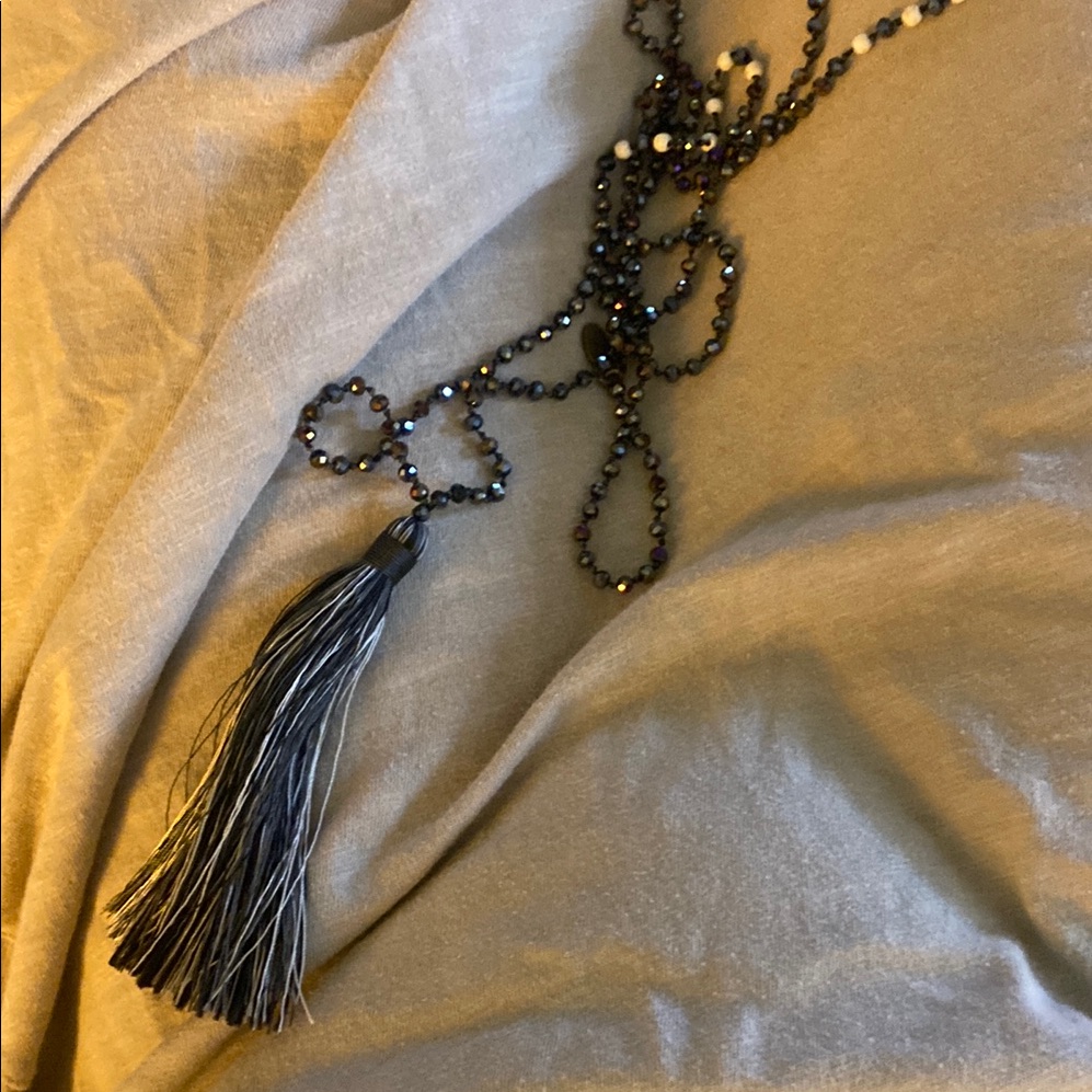 Vacasha Chic Black Beaded Tassel Necklace